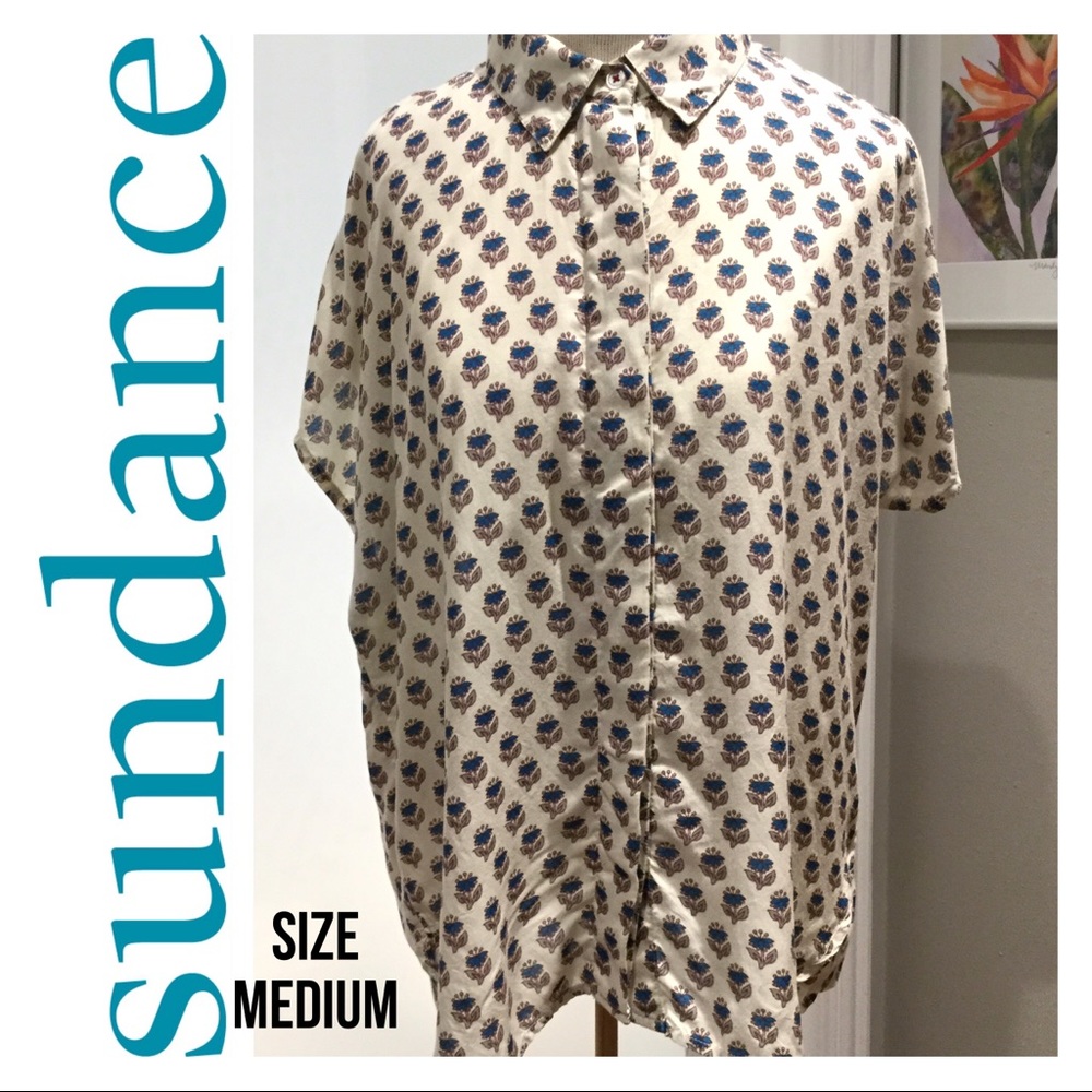 SUNDANCE Short Sleeve Button Down Blouse Size Med